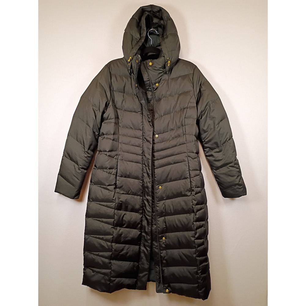Winter Chic Lands' End Women Medium Dark Olive Long Down Puffer Parka Coat
